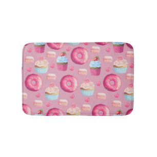 Tapete De Banheiro Rosquinhas, cupcakes, e doces cor-de-rosa
