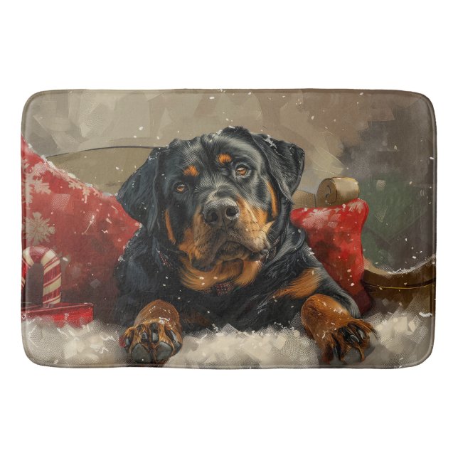 Tapete De Banheiro Rottweiler Cachorro Natal Festivo (Frente)