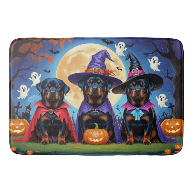 Tapete De Banheiro Rottweiler Cães Abóbora Halloween Engraçado (Frente)