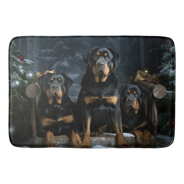 Tapete De Banheiro Rottweiler Snowy Sleigh Decência de Natal (Frente)
