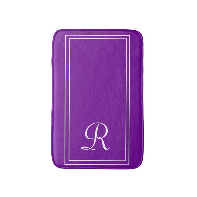 Tapete De Banheiro Roxo Elegante Monograma Personalizado (Frente Vertical)