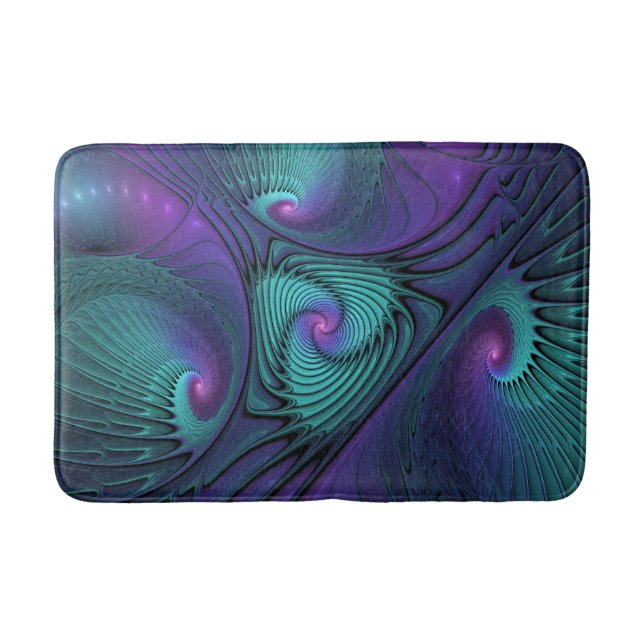 Tapete De Banheiro Roxo encontra Arte Fractal abstrato Turquesa moder (Frente)