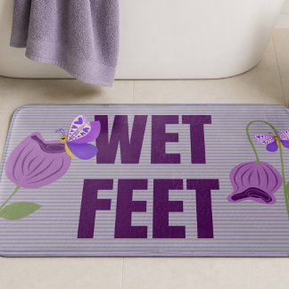 Tapete De Banheiro Roxo Pastel Listrado Floral Fofo