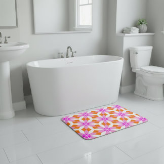 Tapete De Banheiro Roxo Rosa e Laranja Floral Geométrico