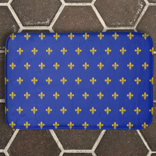 Tapete De Banheiro Royal Blue Bath Mat com ouro Fleur de Lis (Royal Blue Bath Mat with gold Fleur de Lis)