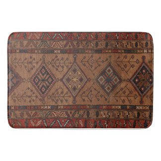 Tapete De Banheiro Rug Pérsico Marrom antigo com Formas Geométricas
