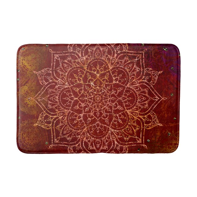 Tapete De Banheiro Rust Red Mandala Dourado Glam Moderna Chic (Frente)