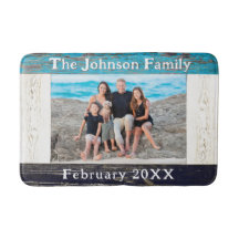 Rustic Blue Wood Frame Family Name Photo