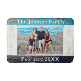 Tapete De Banheiro Rustic Blue Wood Frame Family Name Photo