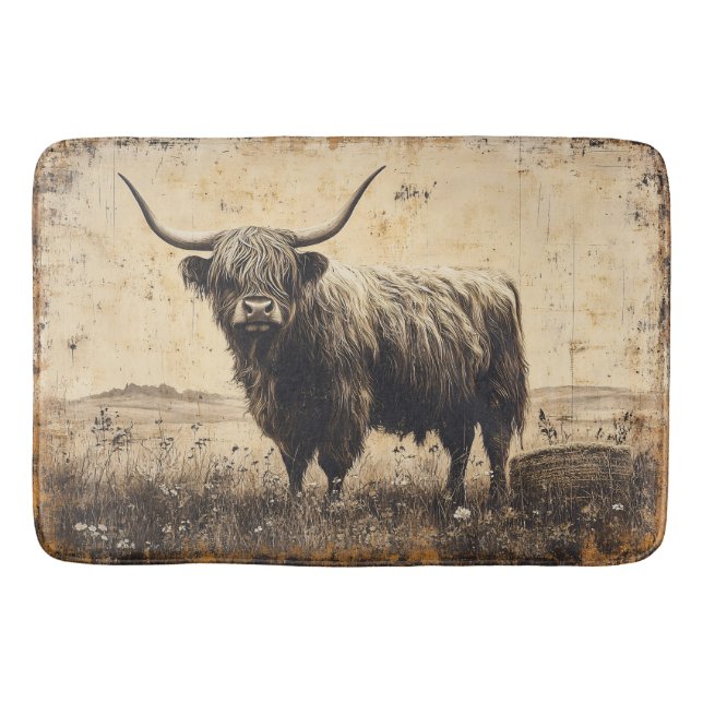 Tapete De Banheiro Rustic Highland Cattle (Frente)