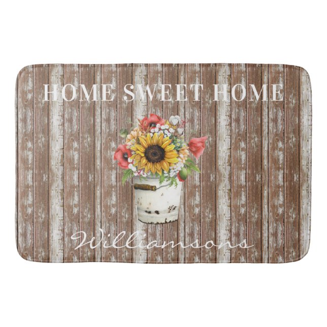 Tapete De Banheiro Rustic Home Sweet Home Wood Family (Frente)