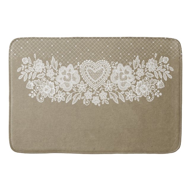 Tapete De Banheiro Rustic Kraft & White Lace Casa de Fazenda Em Croch (Frente)