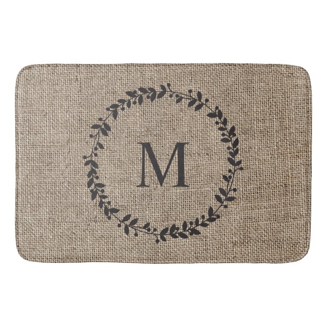 Tapete De Banheiro Rustic Laurel Wreath Farmhouse Style Monogramas (Frente)
