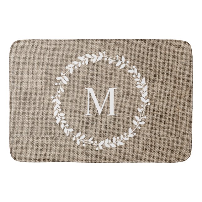 Tapete De Banheiro Rustic Laurel Wreath Farmhouse Style Monogramas (Frente)