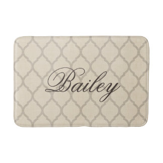 Tapete De Banheiro Rustic Linen Beige e Taupe Quatrefoil Monograma