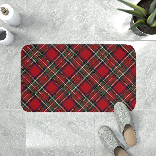 Tapete De Banheiro Rustic Red and Green Xadrez Clan Stewart Tartan (Clan Stewart Tartan Bath Mat Red Green Checkered)