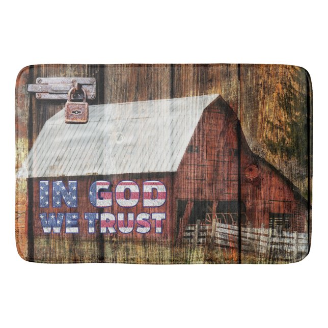 Tapete De Banheiro Rustic Red Faded Barn Com Trava Em Deus Nós Confia (Frente)