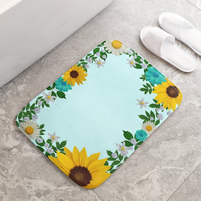 Tapete De Banheiro Rustic Sunflower Daisy Teal Floral (Criador carregado)