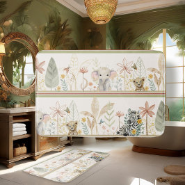 Tapete De Banheiro Safari Jungle Foliage Lion Zebra Elephine Boy