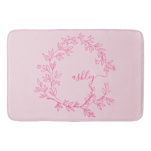 Tapete De Banheiro Sala de Dorme da Menina do Monograma Rosa Quente