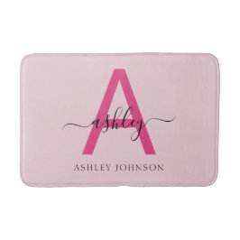 Tapete De Banheiro Sala de Dorme da Menina do Monograma Rosa Quente