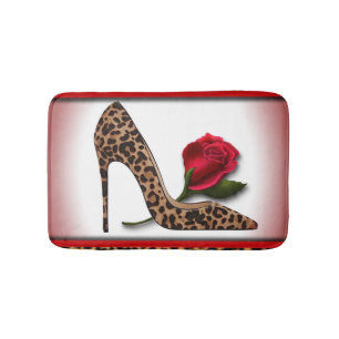 Tapete De Banheiro Salto alto & rosa vermelha do leopardo