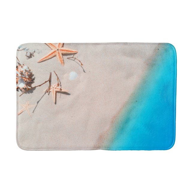 Tapete De Banheiro Sandy Tropical Beach Starfish Seashell (Frente)