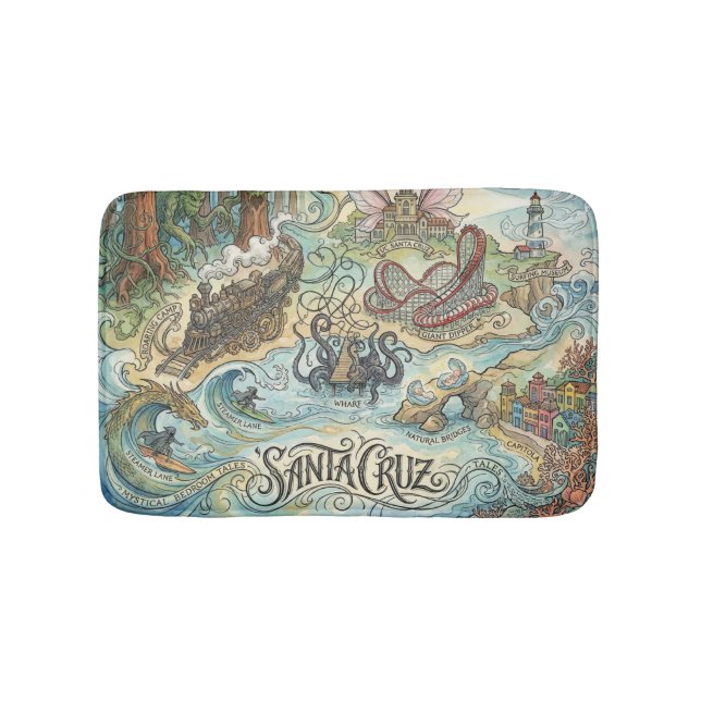Tapete De Banheiro Santa Cruz California Illustrated Map Mythical (frente)