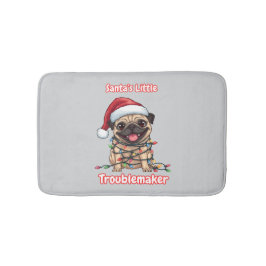 Tapete De Banheiro Santa’s Little Troublemaker Pug Bath Mat