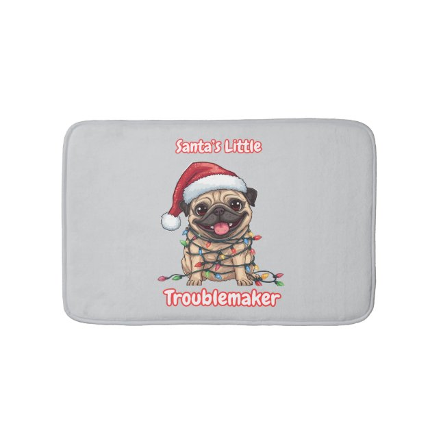 Tapete De Banheiro Santa’s Little Troublemaker Pug Bath Mat (frente)