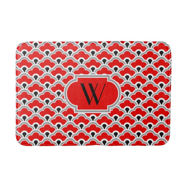 Tapete De Banheiro Scallops chineses de Deco, vermelho, cinza, preto (Frente)