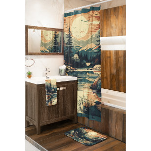 Tapete De Banheiro Scandinávia Retro Art Mountain Home