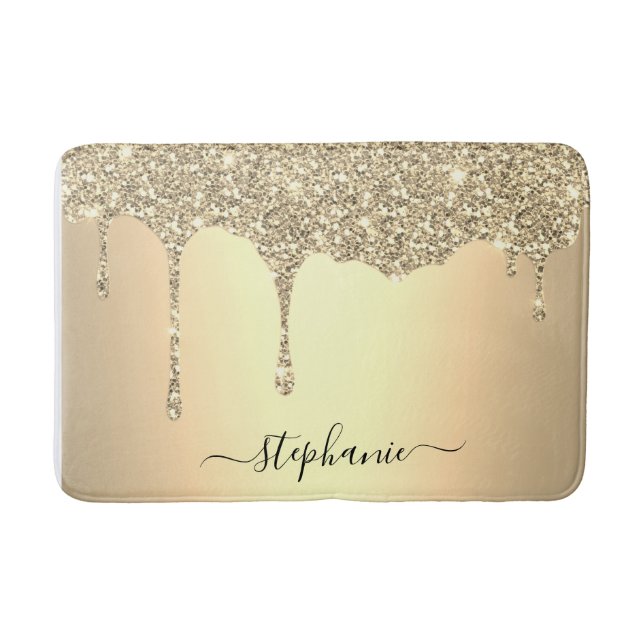 Tapete De Banheiro Script Personalizado Nome Dourado Glitter Drives L (Frente)