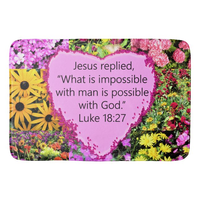 Tapete De Banheiro SCRIPTURE bonito FLORAL LUKE 18:27 (Frente)