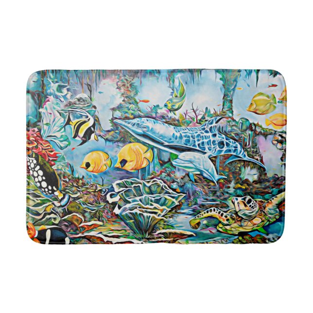 Tapete De Banheiro Sea Creatures Beach House Oceanic Bath Mat (Frente)
