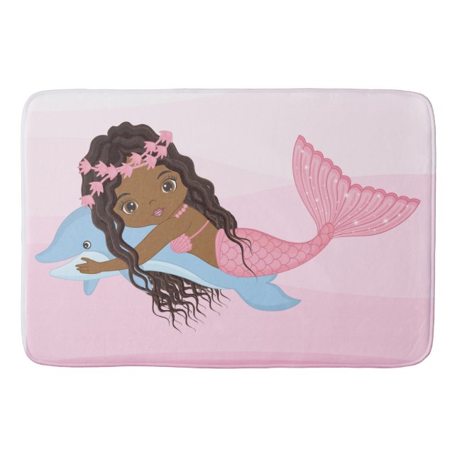 Tapete De Banheiro Sereia Afro-Americana com Dolphin Bath Mat (Frente)