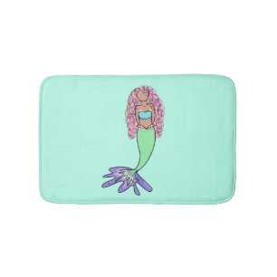 Tapete De Banheiro sereia arco-íris rosa azul roxo verde preto encara
