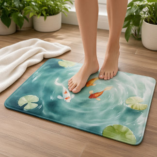 Tapete De Banheiro Serenidade de Peixes Koi em Aquarela