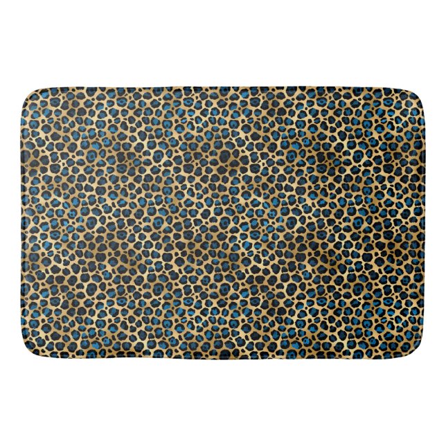 Tapete De Banheiro Série Leopardo Azul e Dourada Design 4 (Frente)