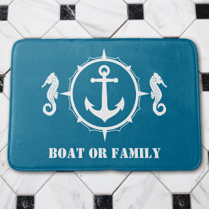 Tapete De Banheiro Seu barco ou nome da família Seacavalo Ancora Azu