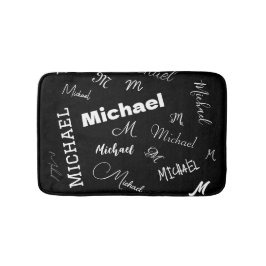 Tapete De Banheiro Seu nome e monograma padrão personalizado preto