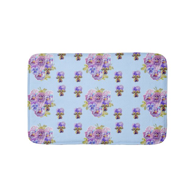 Tapete De Banheiro Shabby Blue Pansy viola flores florais Bath Mat (frente)