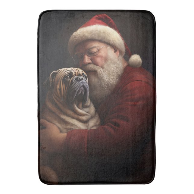Tapete De Banheiro Shar Pei Com Papai Noel Natal Festivo (Frente Vertical)