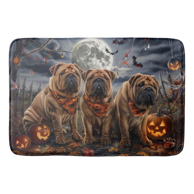 Tapete De Banheiro Shar Pei Halloween Spooky (Frente)