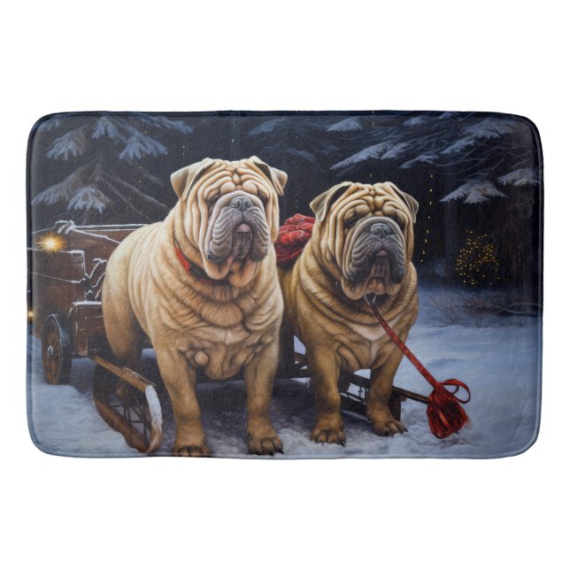 Tapete De Banheiro Shar Pei Snowy Sleigh Decência de Natal (Frente)
