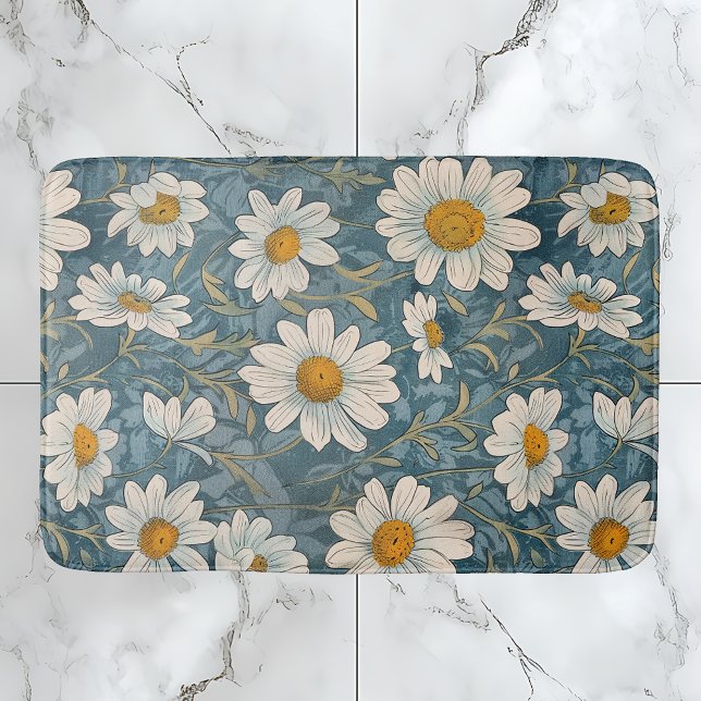 Tapete De Banheiro Shasta Daisy Art Nouveau (Art Nouveau Shasta Daisies Bathmat inspired by William Morris.)