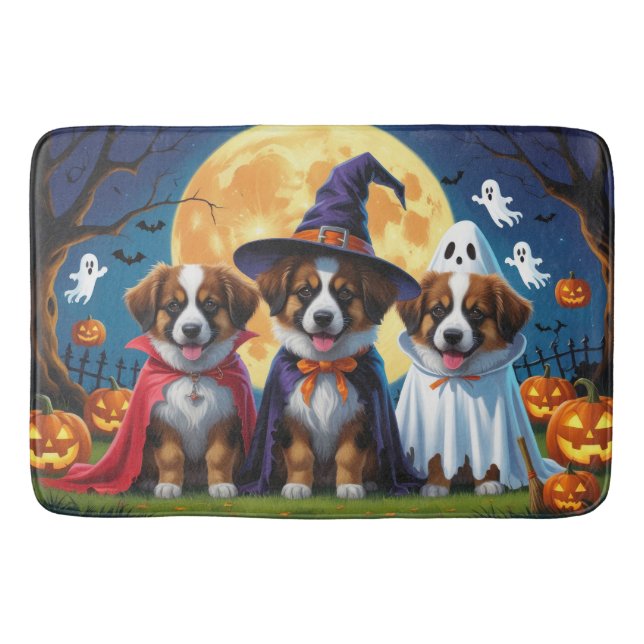 Tapete De Banheiro Shepherd Belga Cães Pumpkin Halloween Engraçado (Frente)