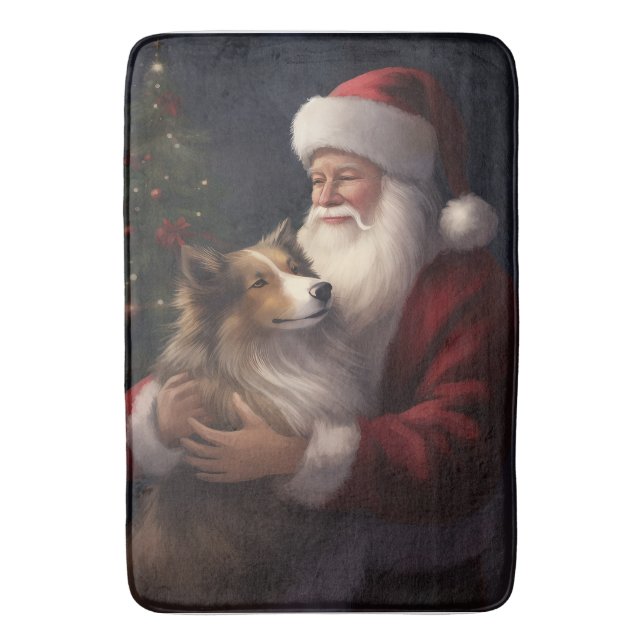 Tapete De Banheiro Shetland Sheepdog Papai Noel Natal Festivo (Frente Vertical)