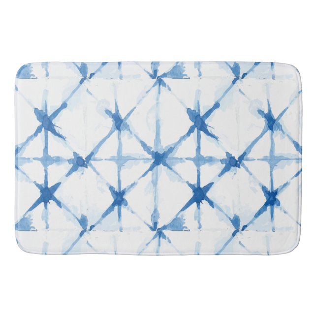 Tapete De Banheiro Shibori Blue Tie Dye Triangle Bath Mat (Frente)