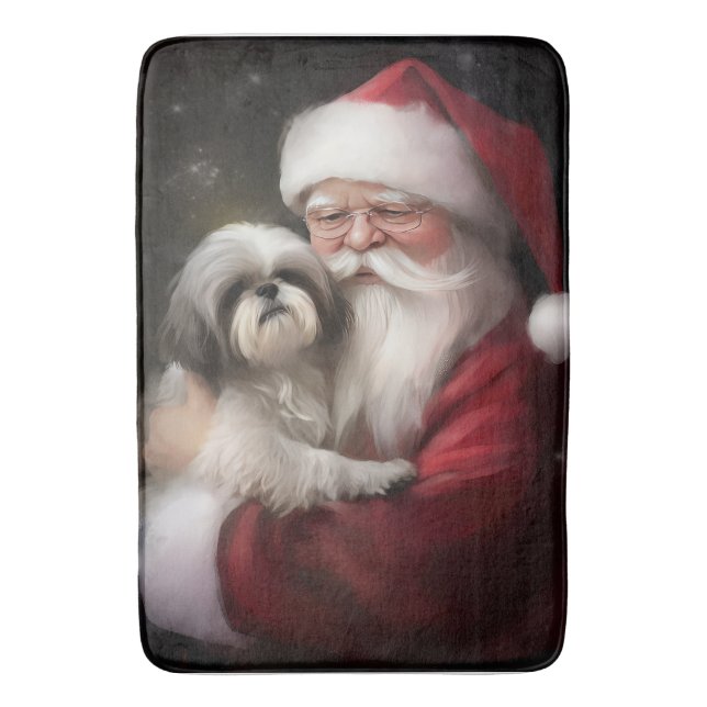 Tapete De Banheiro Shih Tzu Com Papai Noel Natal Festivo (Frente Vertical)